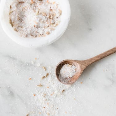 Marble Salt Cellar & Mahogany Salt Spoon