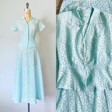Olivia 1930s 1940s lace skirt set, two piece set, lace dress, maxi skirt and top, summer dress 