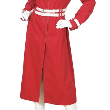 Moschino Cheap and Chic Vintage 1990s Red Corduroy Buckle Coat Sz M 