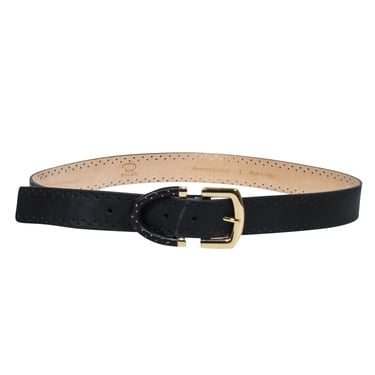 Oscar de la Renta - Black Genuine Leather Dotted Print Belt Sz L