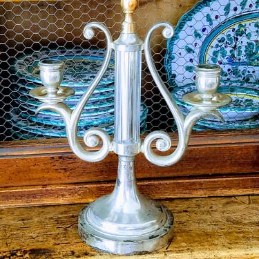 American Eagle Vintage Candle Holder~Rustic Silver & Glass Candlestick Rustic Tarnished Silver Candle Holder~Patriotic USA~JewelsandMetals 