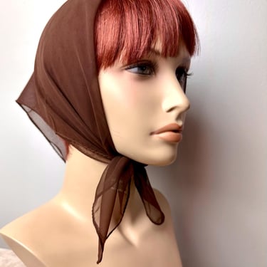 Vintage scarf~ head hair scarves~ neckerchief style 1960’s Sheer crepe nylon~ versatile multipurpose dark chocolate brown color 60’s Mod 