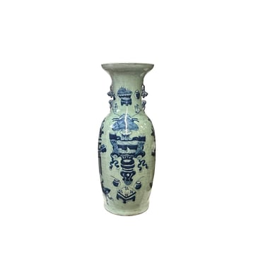 Pale Celadon Green Blue Flower Vases Graphic Tall Porcelain Vase ws3747E 