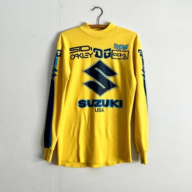 Vintage 70s 80s DG Racing Suzuki Knit Shirt Yellow Size M to L 