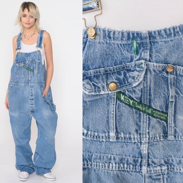 Key Overalls 90s Distressed Denim Workwear Jean Dungarees KEY IMPERIAL 1990s Baggy Coveralls Pants Long Blue Carpenter Men's Large L 