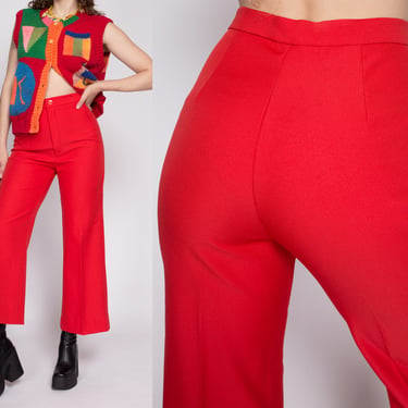 S| 70s Red High Waisted Pants - Small, 27" | Retro Vintage Bootcut Hippie Ankle Trousers 