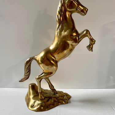 Vintage Large Brass Horse Figurine Statue Sculpture | Mid Century Modern Hollywood Regency Stallion 