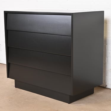 Florence Knoll Mid-Century Modern Black Lacquered Louvered Front Chest of Drawers, Newly Refinished