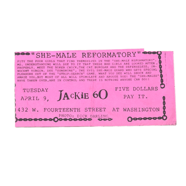 Vintage Jackie 60 NYC "She-Male Reformatory" Flyer Invite