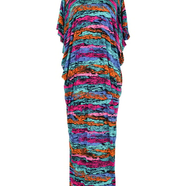 1980s Missoni Neon Striped Silk Jersey Maxi Dress