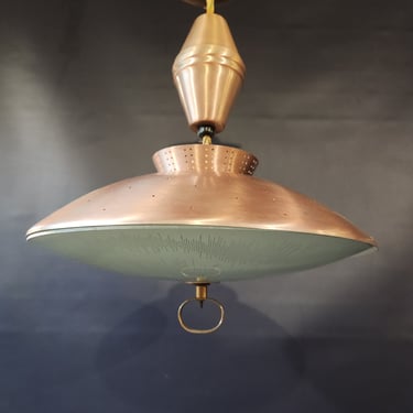 Vintage MCM Retractable Pendant Light 14.25 x 17