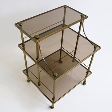 Quality French Brass & Smoked Glass Drinks Trolley Hollywood Regency Serving Trolley Mid-century Tiered Side Table Jansen Bagues Style 1970s 