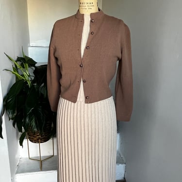 Late 1950s Three Piece Cocoa and Cream Knit Set Soft Wool Vintage 