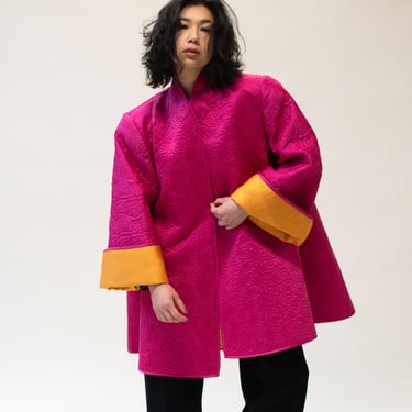 1980s Shocking Pink Quilted Coat | Victor Costa 