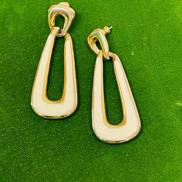 Cream and Gold Enamel Long Loops