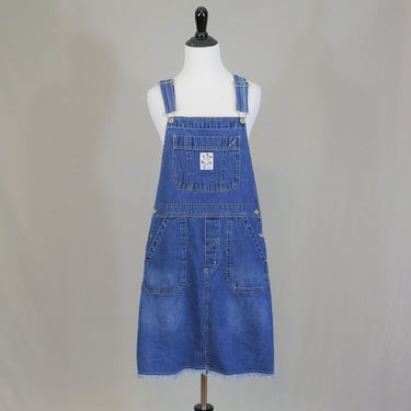90s Blue Denim Jean Dress - 36" waist - Carpenter Bib Overall Style - Route 66 - Vintage 1990s - M 