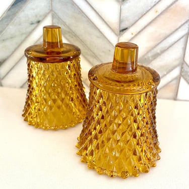 Vintage Indiana Glass Co. Amber Glass Votive Candle Holders, Set of 2, Retro Honey Gold Candle Holder, Vintage Glassware 