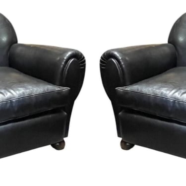 Pair of French Art Deco Club Armchairs, 1940's.