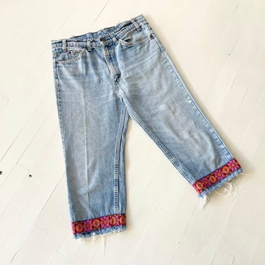 Vintage Embellished Cropped Jeans 