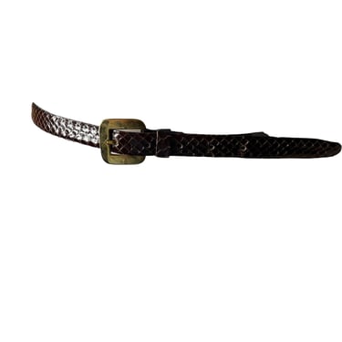 Vintage 80's Brown Snakeskin Leather Skinny Belt, 28-32 