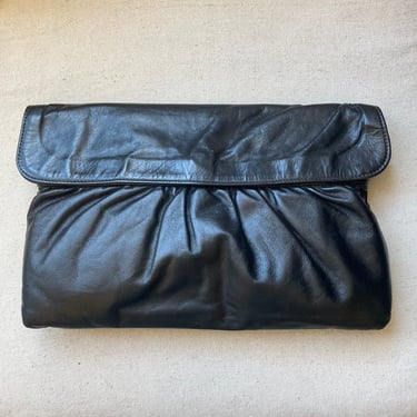 Classic 80s Vintage PUFFY PLEATED Leather  Clutch / Juliette Originals 