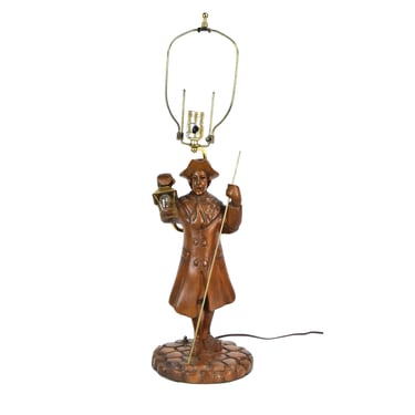 Vintage Black Forest Carved Wood Lamp Nightlight Night Watchman Lamplighter 