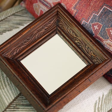 Vintage Carved Wooden Square Mirror | Small 