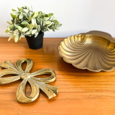 Brass Ribbon Bow Trivet and Shell Brass Bowl Sold Separately 