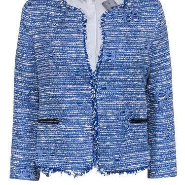 Sandro -  Blue & Ivory Tweed Open Front Jacket Sz 10