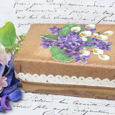 1910 French Candy Box with Violets,  Antique Candy Container for Christmas, Vintage Gift 