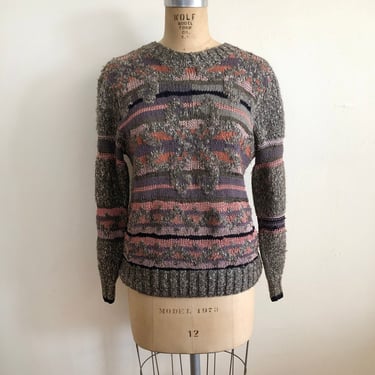 Intarsia and Mixed Stitch Knit Pullover Sweater - 1980s 