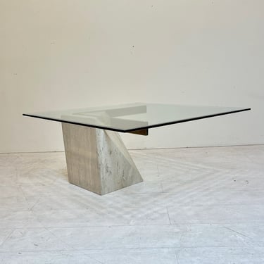Travertine & Glass Top Cantilevered Coffee Table  by Artedi - 1980s 