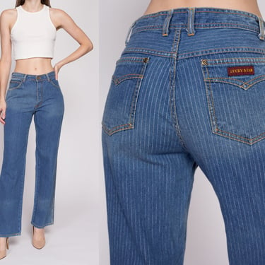 S-M| 70s 80s Striped Mid Rise Unisex Jeans - 30" Waist | Vintage Lucky Star Straight Leg Two Tone Denim Faded Jeans 