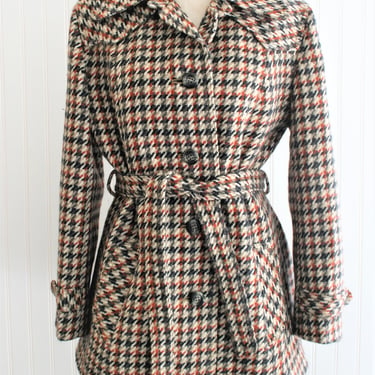 Mid Century - Wool Houndstooth  Car Coat - by Stadick  - Marked size 46 - US size 12 