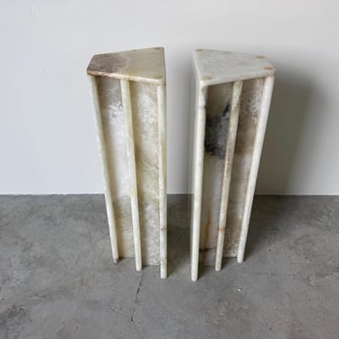 1980’s Postmodern Geometric Carved Onyx Console Table Bases – Pair 