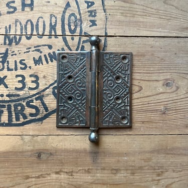 Antique Brass Victorian Eastlake Door Hinge 4.5” X 4.5” 