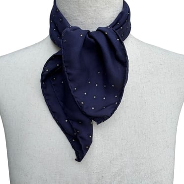 Vintage Italian Navy Silk Polka Dot Design Silk Scarf Pocket Square Bandana