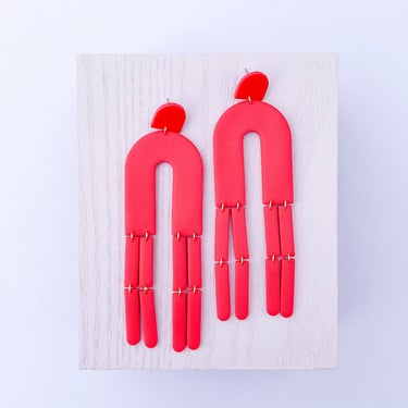 FRINGE in raspberry, FW22 Collection, Polymer Clay, Large Statement Earrings, Oversized Modern Minimalist, Hypoallergenic Posts 