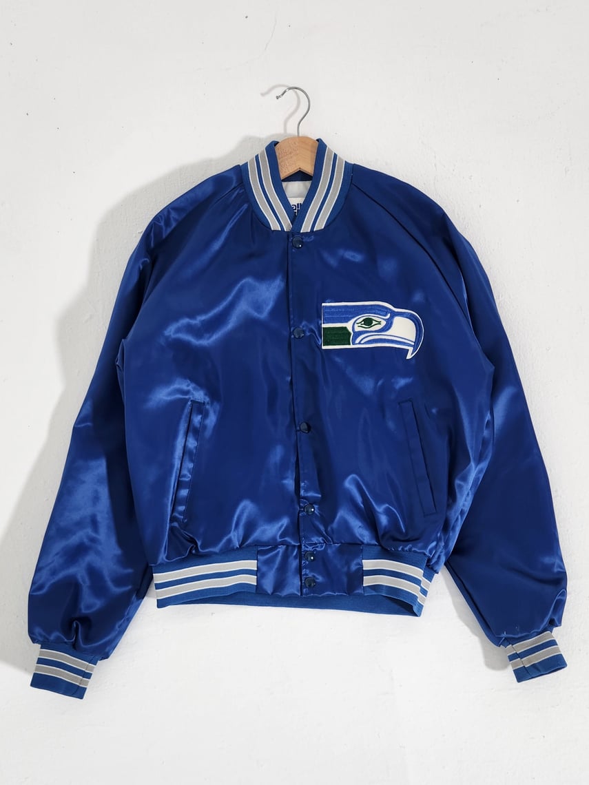 Seattle Seahawks Vintage 80s Chalk Line Satin Bomber Jacket