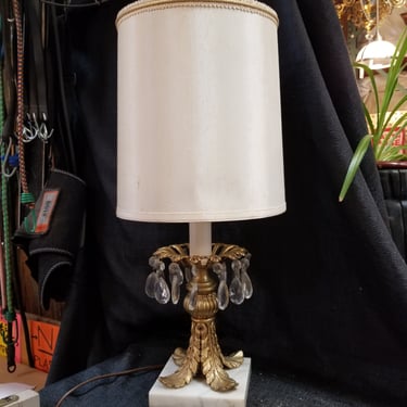Vintage Hollywood Regency Brass Table Lamp w/ Original Shades