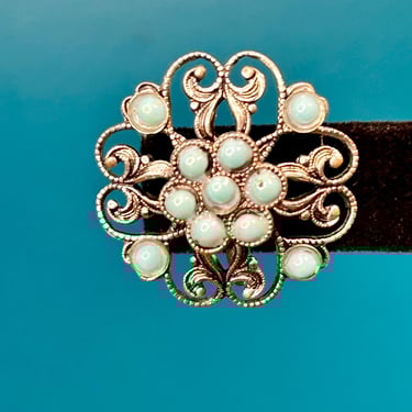 Faux Turquoise Earrings Filigree Screw Back Vintage Retro Fashion Jewelry 