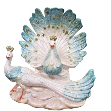 Vintage Capodimonte Peacock Figurine - Blue & Gold Porcelain W/ Glitter Accents 