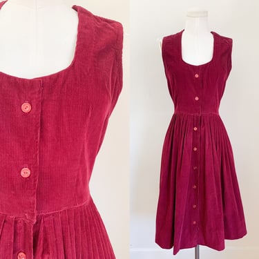 Vintage 1960s Oxblood Corduroy Dress / S 