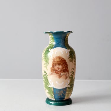 antique Victorian painted portrait vase 