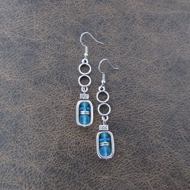 Sea glass earrings, bohemian earrings, beach earrings, blue dangle earrings, artisan ethnic earring, simple chic 