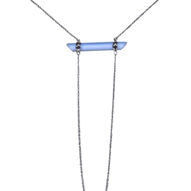 Alexis Bittar - Long Silver Chain Necklace w/ Textured Light Blue Bar