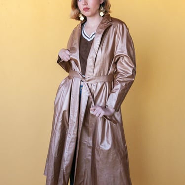 1970s Copper Leather Trench Coat, sz. M
