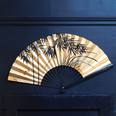 Vintage Hand Painted Asian Gold Leaf Fan