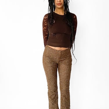 Y2K Brown Sparkle Sequin Pants, sz. S