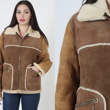 Mens Heavy Winter Shearling Jacket / Vintage 70s Real Sheepskin Coat / Suede Cowboy Rancher Unisex Overcoat 
